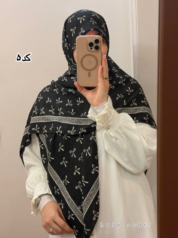 روسری نخی سفید مشکی