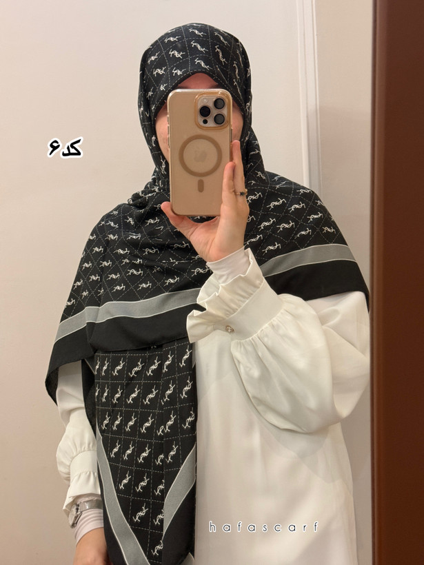 روسری نخی سفید مشکی