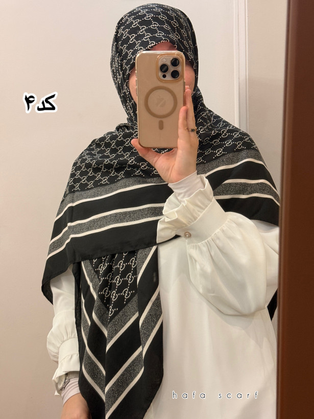 روسری نخی سفید مشکی