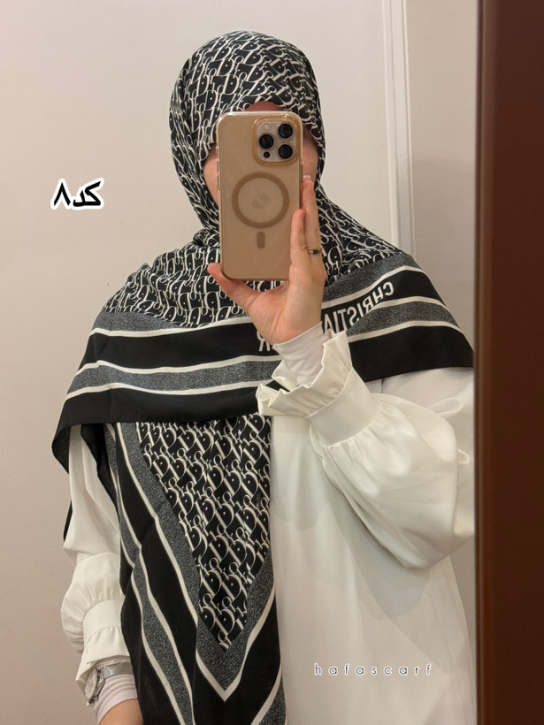 روسری نخی سفید مشکی