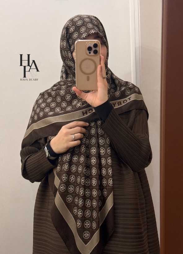 روسری سیااسکارف قهوه ای سفید 🤎🤍