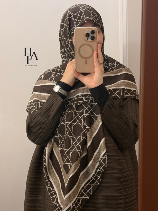 روسری سیااسکارف قهوه ای سفید 🤎🤍