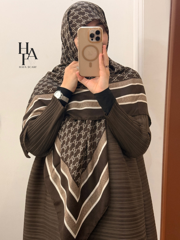 روسری سیااسکارف قهوه ای سفید 🤎🤍